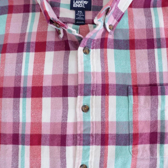 Lands' End Purple Teal Checker Pattern Button Down Traditional Fit Cotton Shirt - Picture 6 of 13